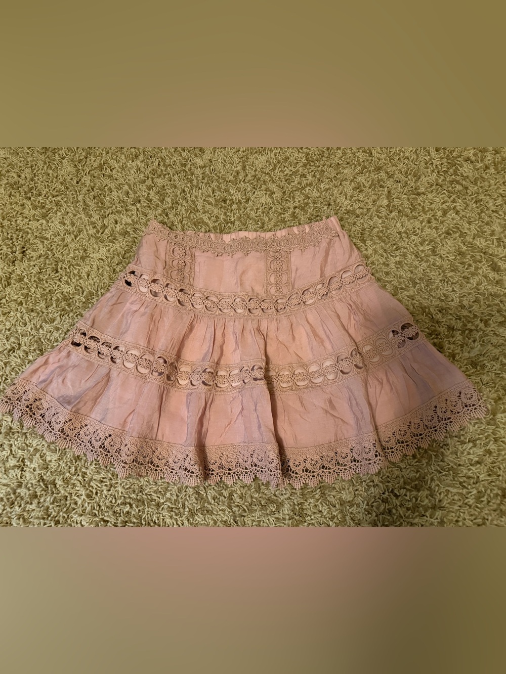 Elan Dusty Pink Tiered Crochet Lace Boho Festival Mini Skirt Large